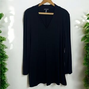 EILEEN FISHER Longline Minimalist Black V Neck Flowy Long Sleeve Tunic Blouse